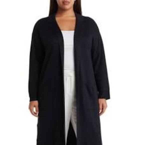 NWT RACHEL by Rachel Roy Notched Collar Open Front Long Cardigan in Black- Sz 1X - Picture 1 of 8